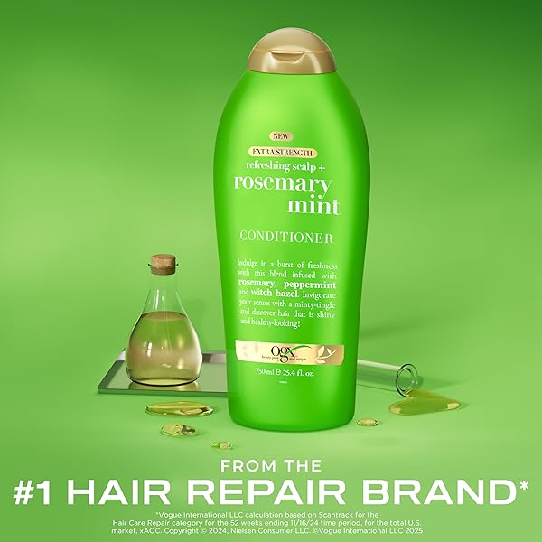 OGX EXTRA STRENGTH REFRESHING SCALP + ROSEMARY MINT CONDITIONER, NOURISHING CONDITIONER INFUSED WITH ROSEMARY MINT FOR SHINY, HEALTHY-LOOKING HAIR, SULFATE-FREE SURFACTANTS, 25.4 FL. OZ