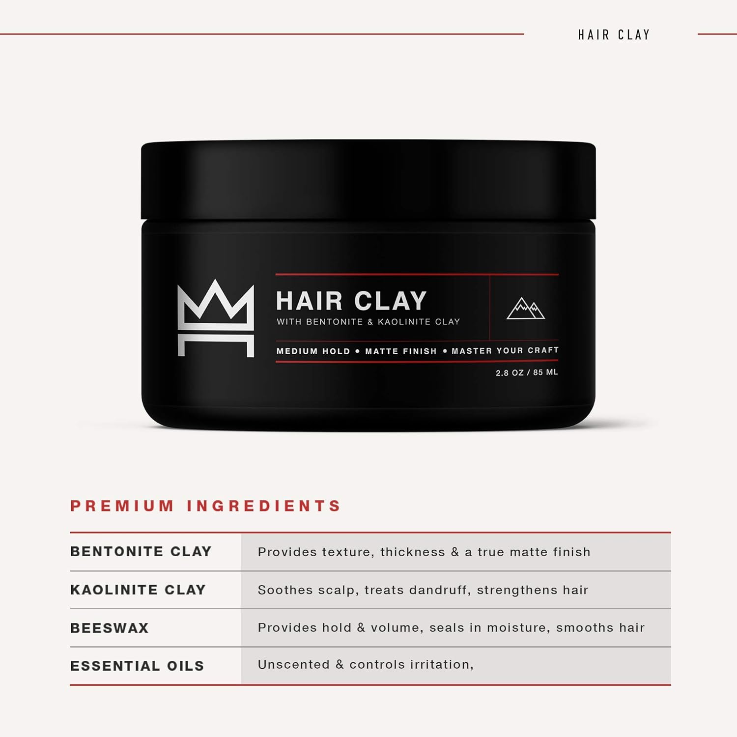 Hair Craft Co. Clay Pomade 2.8oz - Shine Free Matte Finish - Medium Hold/Natural Look – Best Men’s Styling Product, Barber Approved – Ideal for Textured, Thickened & Modern Hairstyles – Unscented: Beauty