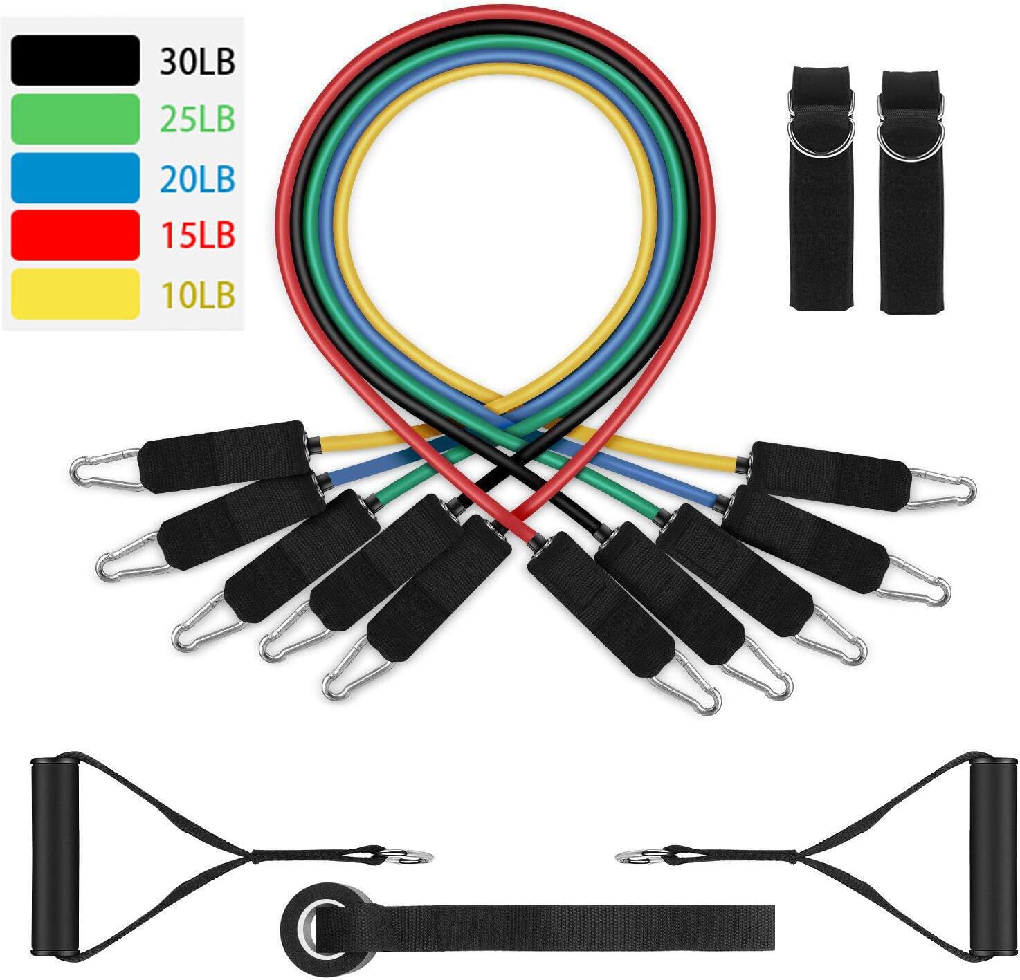Tengchi Resistance Bands Set, Exercise Bands with Door Anchor, Handles, Waterproof Carry Bag, Legs Ankle Straps for Stretching, Mobility Workouts, Warm Up, Recovery, Home Fitness and Exercise
