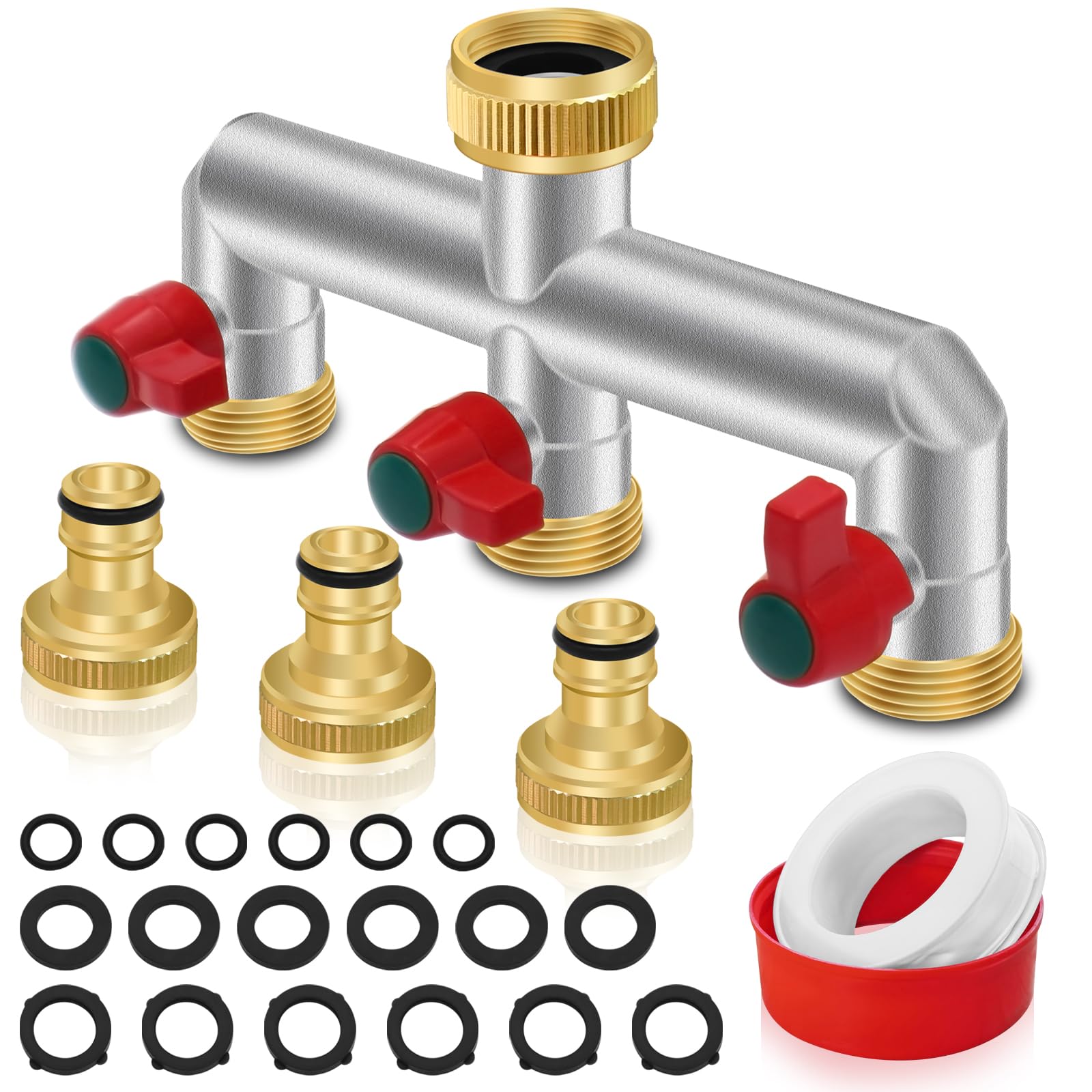 3 Way Brass Hose Tap Splitter with On/Off Valves, 3/4" Tap Connector with 3/4" BSP Threads Hose Pipe Fittings for Hose Pipe Fittings, Watering System, Ball Valves, Outside Tap Connector(B)