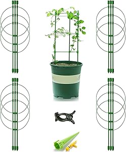 Vitog 4-Pack Tomato Cages for Garden 18 Inches Plant Support Trellis for Tomato Plants Climbing Plant Cage Stakes with 4 Self Watering Spikes and 20 Plant Clips(4 Packs)