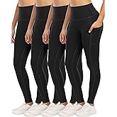 YOUNGCHARM 4 Pack Leggings with Pockets for Women,High Waist Tummy Control Workout Yoga Pants