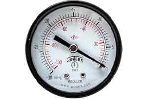 WINTERS INSTRUMENTS Winters 2 inch Dial Size, Multi Function Economy Utility Dry Pressure Gauge, Brass Internals, Steel Case, Dual Scale 30 inch Hg-0 Vac/kPa, 3-2-3% Accuracy, 1/4" NPT Back Mount, Vacuum Pressure Gauge
