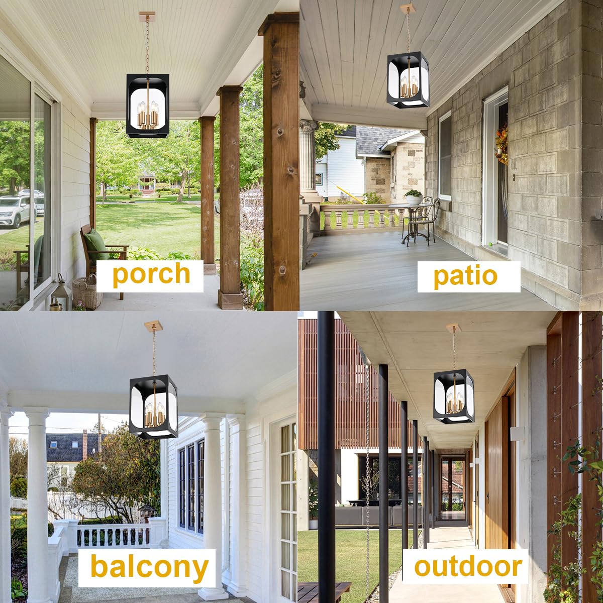 Condition photo showing New/Like New for bonlicht large outdoor pendant light fixture 5 light modern black brass outdoor chandelier porch lig