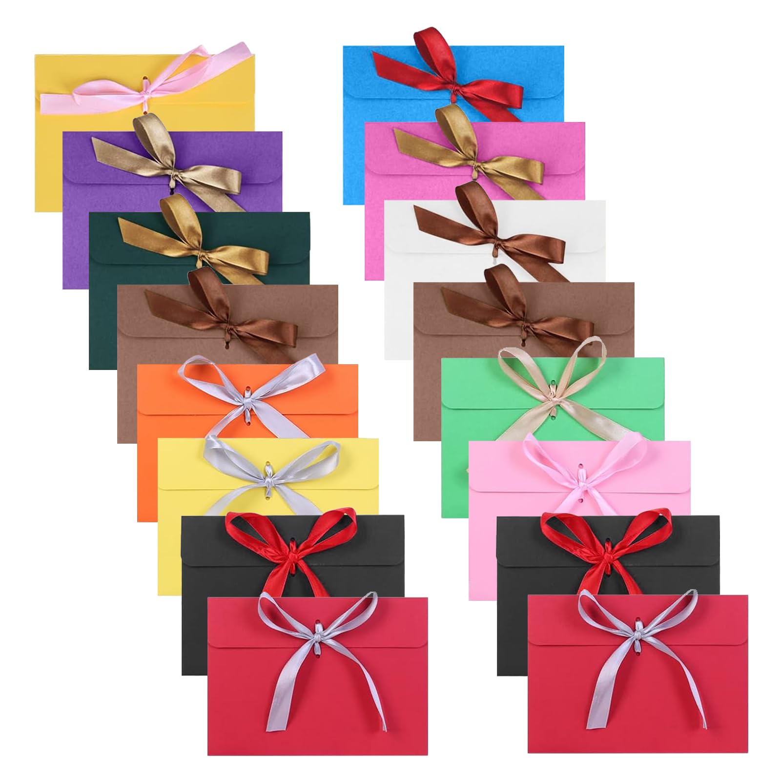 16Pcs Gift Envelopes,Colourful Envelopes with Ribbon,Kraft Paper Envelopes,Vintage Envelopes,Uonekamo Gift Card,Christmas Envelopes for Invitation Greeting Card,Graduation Card (‎17.2×12.5CM)