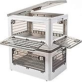 NEALYSEA 32Qt Plastic Storage Bins With Lid, Collapsible With Wheels, 4 Doors, Stackable for Organizing Clothes, Snacks and Camping, 2-Pack (Grey)