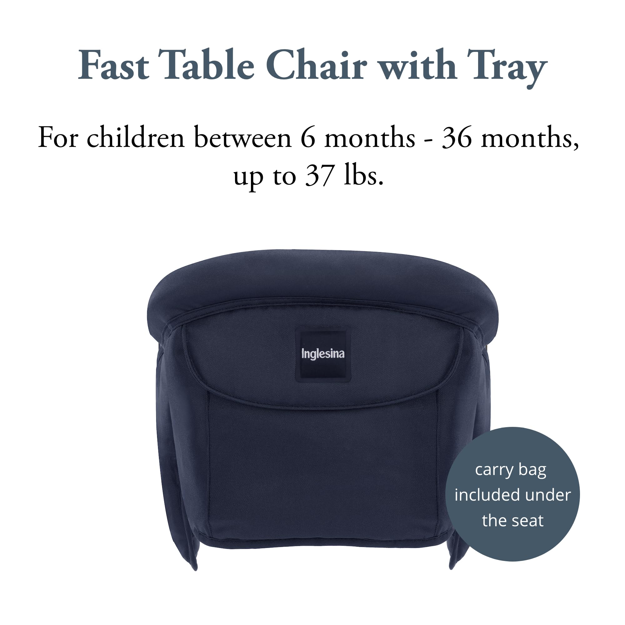 Inglesina Fast Table Chair - Navy + Fast Dining Tray - Portable Baby High Chair - for Babies & Toddlers up to 37 lbs - Fits Tables 0.8'' to 3.5'' Thick - Compact & Easy to Use - Travel Bag Included