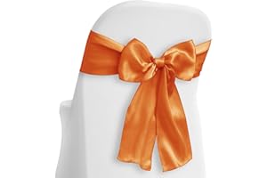 Lann's Linens - 10 Elegant Satin Wedding/Party Chair Cover Sashes/Bows - Ribbon Tie Back Sash - Orange