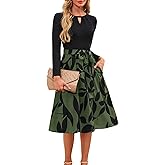 Kranda Women 2026 Spring Long Sleeve Crewneck Casual Business Church Work Teacher Outfits Ribbed Midi Dress with Pockets