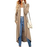 Newchoice Womens Long Cardigan Summer Casual Draped Open Front Lightweight Long Sleeve Cardigan Duster with Pockets