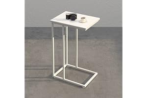 Innerjoin C Shaped End Table, C Side Table for Sofa, Couch and Bed, Tv Tray Table fits Small Space, Living Room Bedroom, White