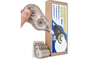 COLEMOLY Correction Tape 40 Pack, White Mistake Out, Transparent Dispenser, 1/5 Inch X 32.8 Ft (5mmx10m) Ergonomic Design Instant Fixes