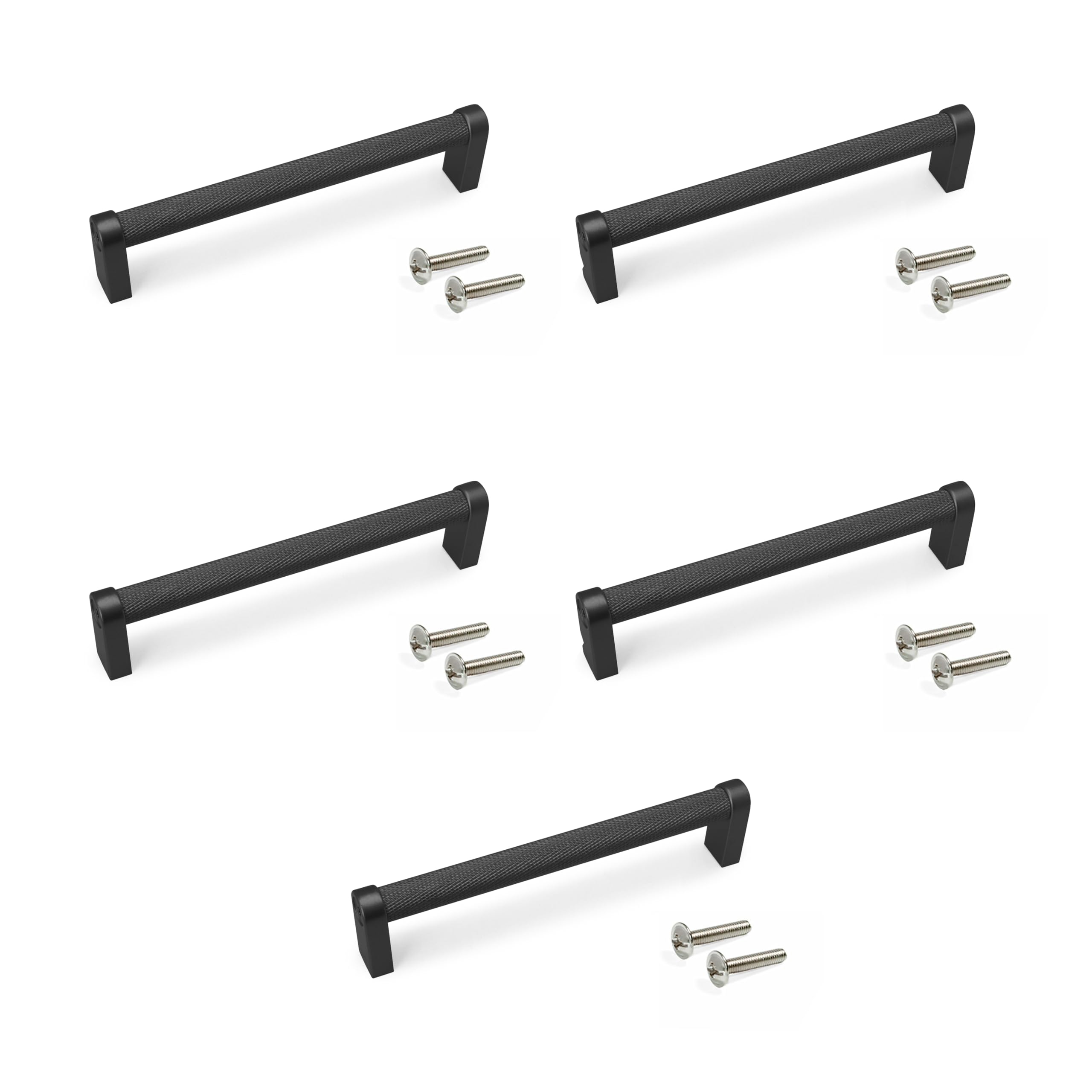 Emuca - Lot of 5 Furniture Handles, L141mm, 128mm Interaxis, Aluminium, Black Painted