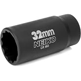 NEIKO 02523A 32mm Socket | 1/2&rdquo; Drive Deep Impact Socket | Spindle &amp; Axle Nut Socket | 12 Point |Chrome Molybdenum Cr-Mo |Deep Well Hub | Triple Square | Axle Shaft Nut Remover