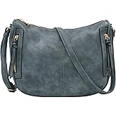 FashionPuzzle Faux Leather Two Front Zipper Pocket Crossbody Saddle Bag (BlueGrey)