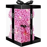 Otlonpe Cute Bear Rose Flower with Light | Women Gifts & Indoor Table Decorations for Christmas, Valentines, Mothers Day, Birthday, Anniversary | Handmade Gifts for Women Mom Wife Girlfriend (Pink)