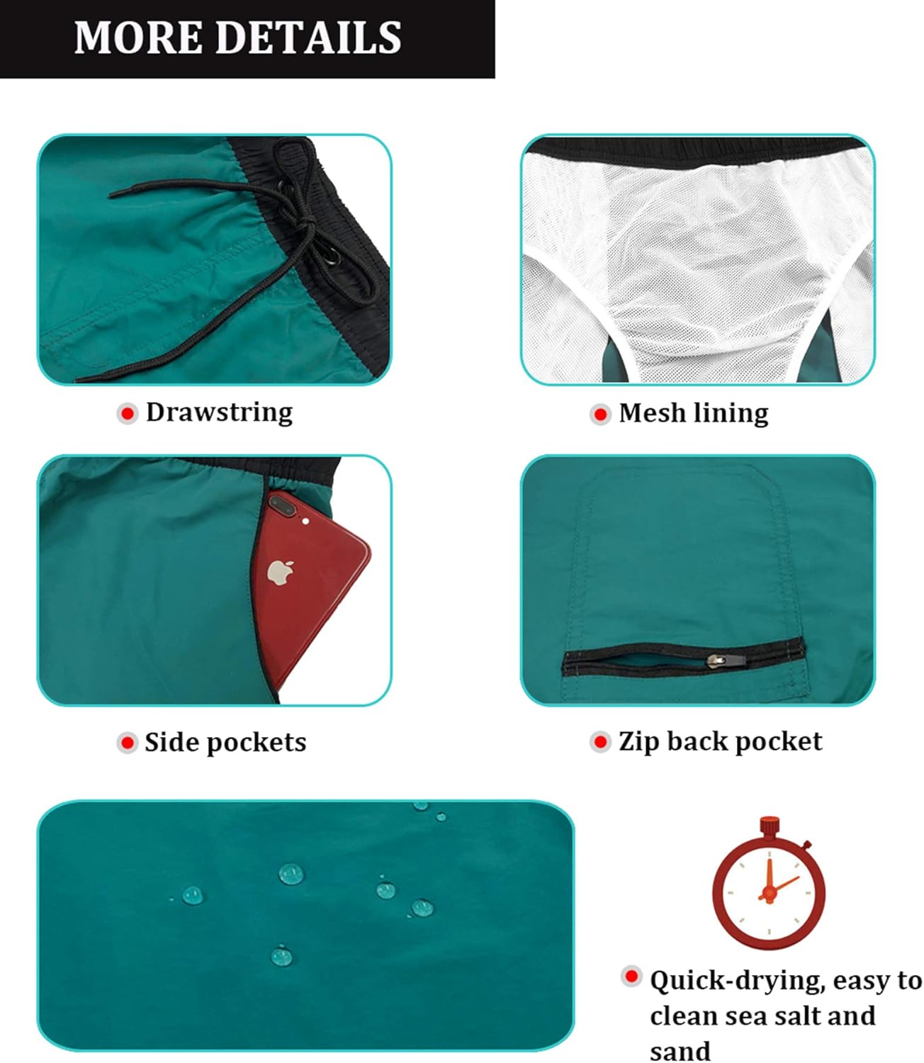 SILKWORLD Men's Quick Dry Swim Trunks Solid Swimsuit Sports Shorts with Back Zipper Pockets: Clothing