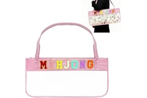 YESGIRL American Mahjong Bag with Shoulder Strap, Clear Waterproof Mahjong Tile Bag for American Mahjong Set, Mahjong Accessories Storage Pouch (Pink)