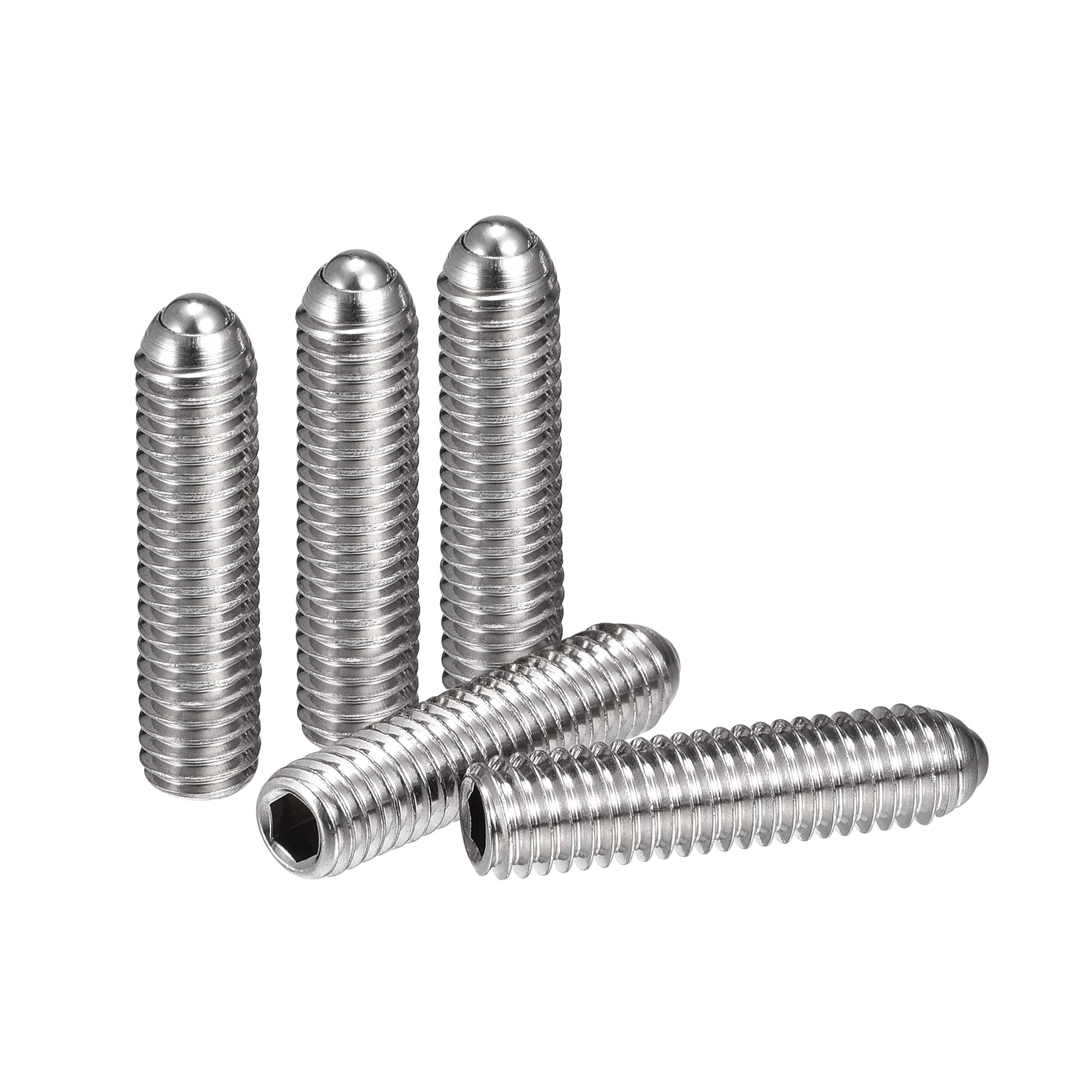 sourcing map Ball Point Set Screws, M6 x 25mm 304 Stainless Steel Metric Spring Hex Socket Screw 10pcs