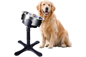 TOLOPU Elevated Dog Bowl, 3 Adjustable Stand Heights and Width, Non-Slip Foot Mats, Tilting Raised Dog Bowls for Small, Medium and Large Dogs Breed (1 Pack), Black