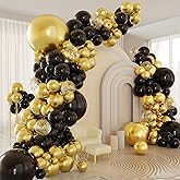 Black and Gold Balloons Arch Garland Kit, 122pcs Gold and Black Confetti Balloons with 16ft Tape Strip & Dot Glue for Graduation Birthday New Year Party Decorations