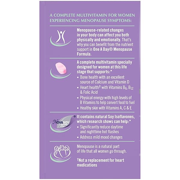ONE A DAY WOMEN’S MENOPAUSE MULTIVITAMIN WITH VITAMIN A, VITAMIN C, VITAMIN D, VITAMIN E AND ZINC FOR IMMUNE HEALTH SUPPORT, BONE HEALTH, 50 COUNT (PACKAGING MAY VARY)