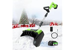 GARDENJOY Cordless Snow Shovel, 21V Cordless Electric Snow Blower with Battery and Charger, 19FT Throw Distance, Lightweight 9.9lb for Driveway, Sidewalk, Steps, Patio(Green)