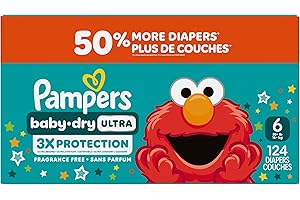 Pampers Baby Dry Ultra Diapers, Size 6 (23-44 lbs), 124 Count, Absorbent Disposable Diapers