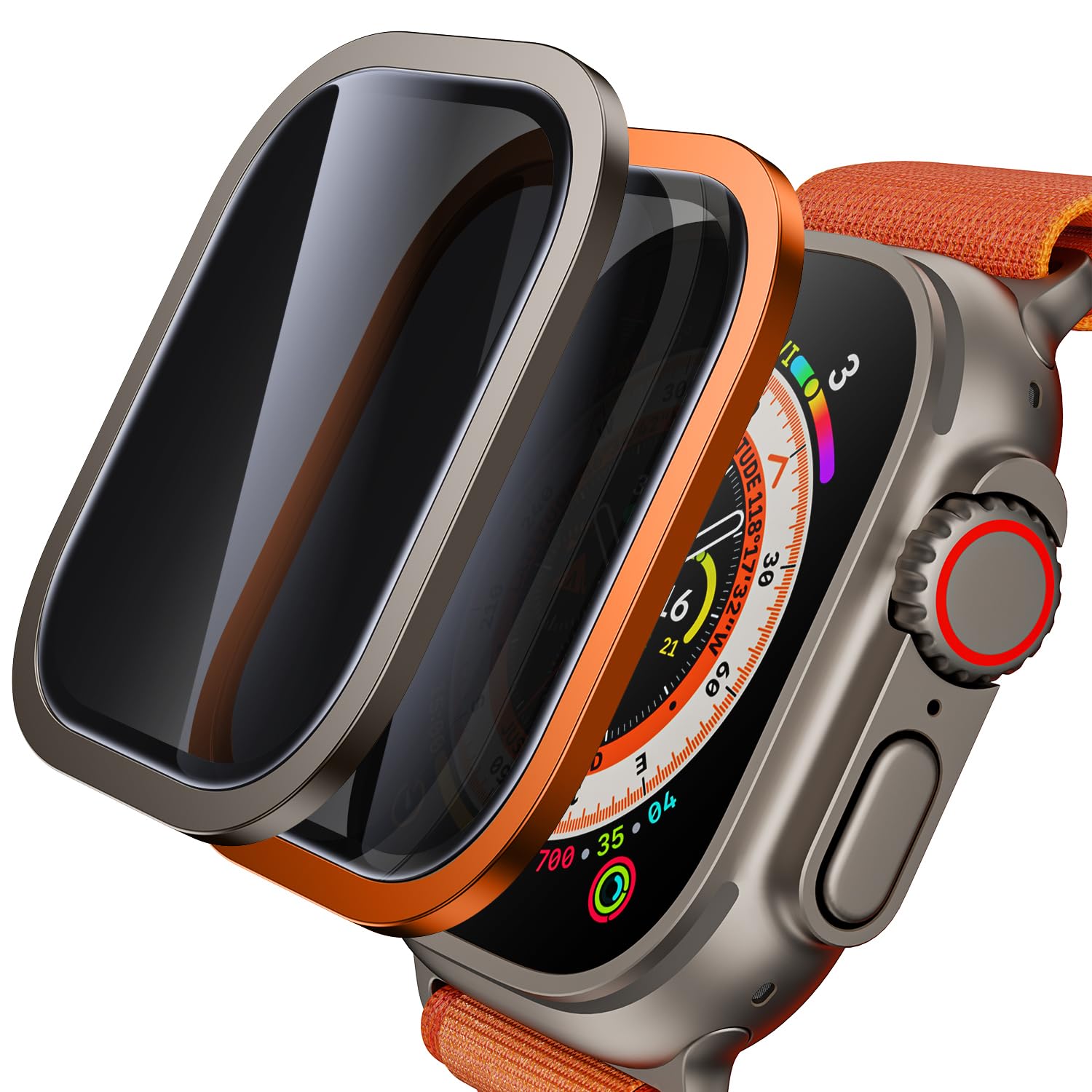 WSKEN for Apple Watch Ultra 2/Ultra Screen Protector 49mm, [26 Degree Privacy] Titanium Alloy Frame + 9H Tempered Glass, [Touch Sensitive] Lightweight Protective Glass Film for iwatch Ultra 2 Pack