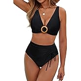 BMJL Womens High Waisted Bikini Sets Floral Two Piece Swimsuits V Neck Tummy Control Bathing Suits