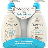 Aveeno Baby Daily Care Gift Set with Oat Extract & Prebiotic Oat, Contains Daily Moisturizing Body Lotion & Gentle 2-in-1 Baby Bath Wash & Shampoo, Hypoallergenic & Paraben-Free, Two Pack