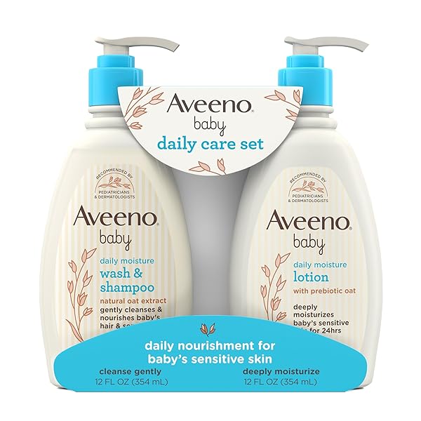 AVEENO BABY DAILY CARE GIFT SET WITH OAT EXTRACT & PREBIOTIC OAT, CONTAINS DAILY MOISTURIZING BODY LOTION & GENTLE 2-IN-1 BABY BATH WASH & SHAMPOO, HYPOALLERGENIC & PARABEN-FREE, TWO PACK