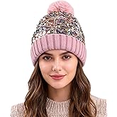 BOLLEY JOSS Womens Winter Beanies Glitter Sequins Colorful Knit Faux Fur Pompoms Beanie Hats Shiny Bling Skull Ski Cap