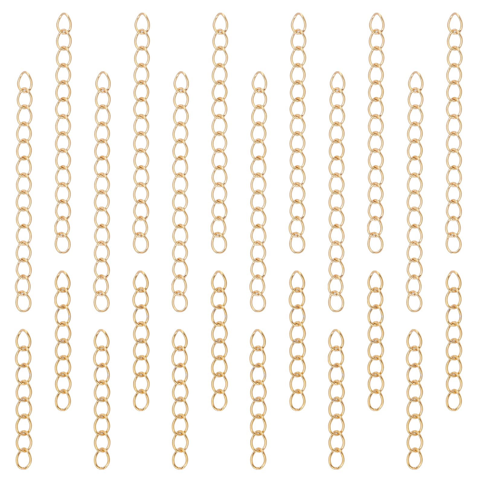 UNICRAFTALE 100Pcs 2 Size Chain Extender 304 Stainless Steel Twist Chain 25-53mm Long Golden Tail Chain Removable Extension Chain For Chain Earring Necklace Bracelet Key Chain Making