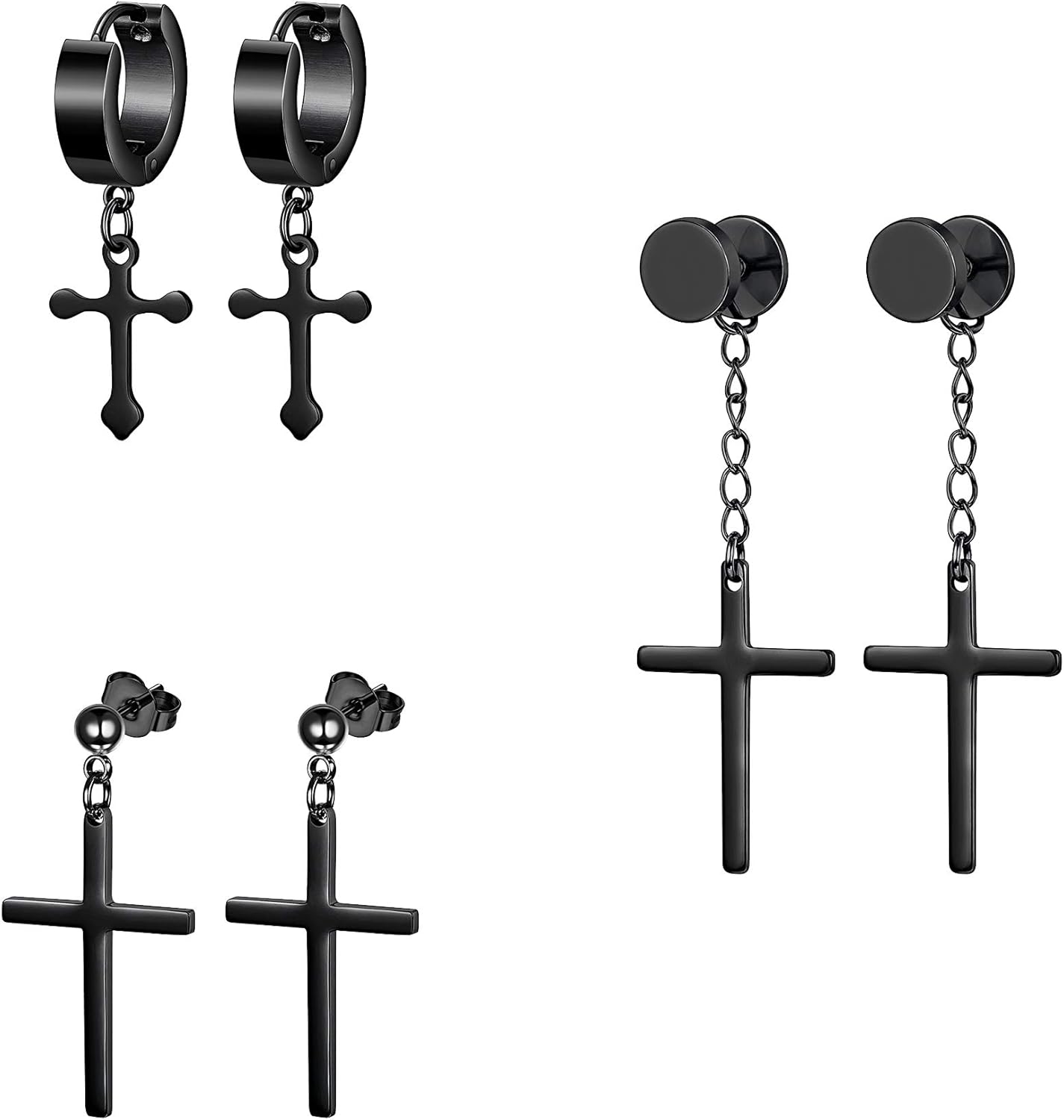 Amazon Com Thunaraz Stainless Steel Dangle Hinged Hoop Earrings For Men Women Huggie Drop Earrings 3 8pairs Jewelry