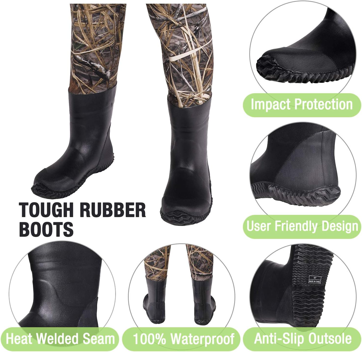 HISEA Kids Chest Waders Neoprene Fishing Waders for Toddler & Children Youth Duck Hunting Waders for Kids Boy and Girl with Waterproof Insulated Cleated Boots : Sports & Outdoors