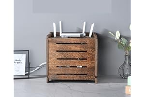 BEARUT Wooden Wireless WiFi Router Storage Box Modem Router Cover Wood Shelf Power Strip and Cable Management Hider Rack Office Desktop Organizer Shelves Rural Need Assembly
