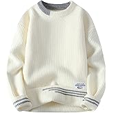 GMOYD Men Colorblocked Crewneck Sweater Baggy Knitted Pullover Jumper Unisex Casual Textured Sweater Tops