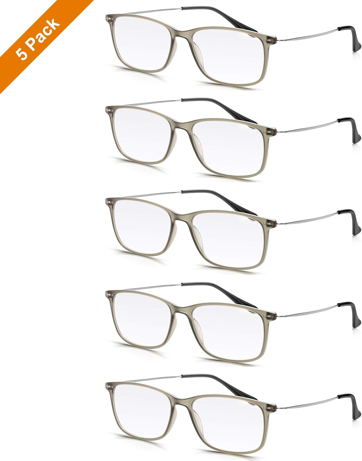 5 Pack Ultra Lightweight Reading Glasses 1.5: Read Optics Value Multi