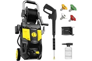 DECOKTOOL Electric Pressure Washer- 4200 PSI 2.8 GPM Electric Power Washer with Winding 35FT Power Cord, 20FT Hose, 4 Different Nozzles, Soap Cannon for Car, Garden, Yard, House, Yellow