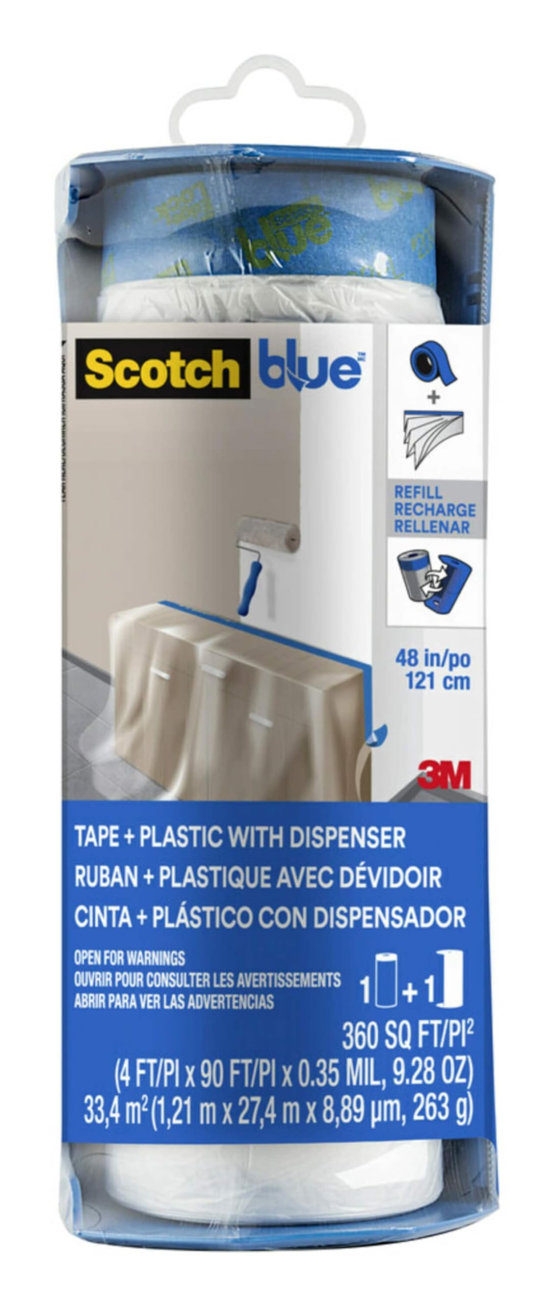 ScotchBlue Pre-taped Painter's Plastic with Dispenser, Unfolds to 48 inches by 30 yards,PTD2093EL-48