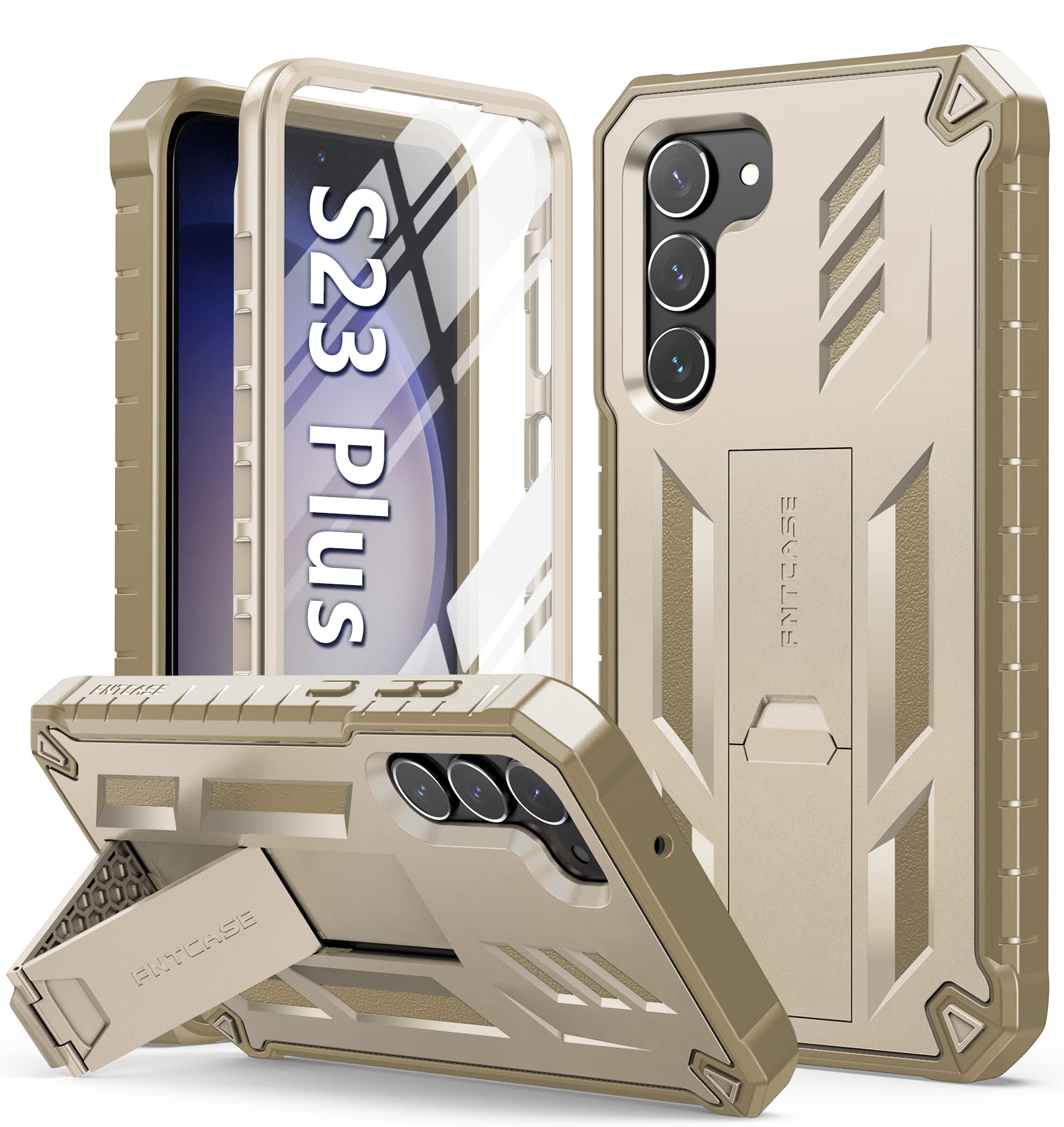 FNTCASE for Samsung Galaxy S23+Plus Case: Dual Layer Protective Textured Cover & Rugged TPU Shell with Kickstand | Military Grade Drop Protection | Heavy Duty Cell Phone Protector(Off-White)