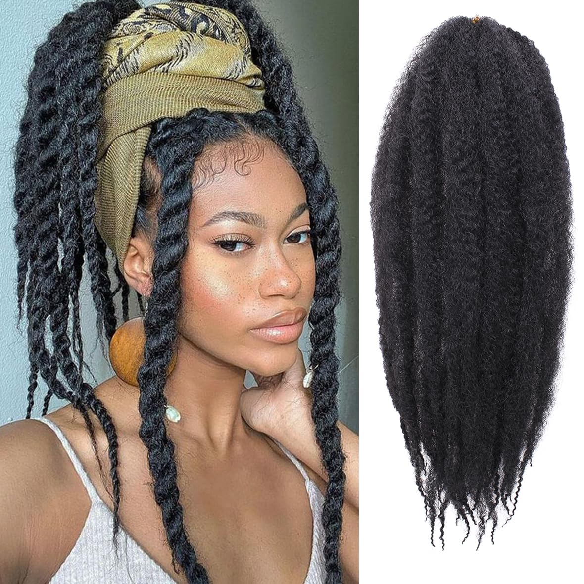 Kachanaa 18 Inch Marley Twist Braiding Hair 8 Packs Afro Kinky Curly Hair Extensions Pre Fluffed Kinky Hair for Jumbo Twists Braiding Hair Senagalese Twists /1B# — image 1