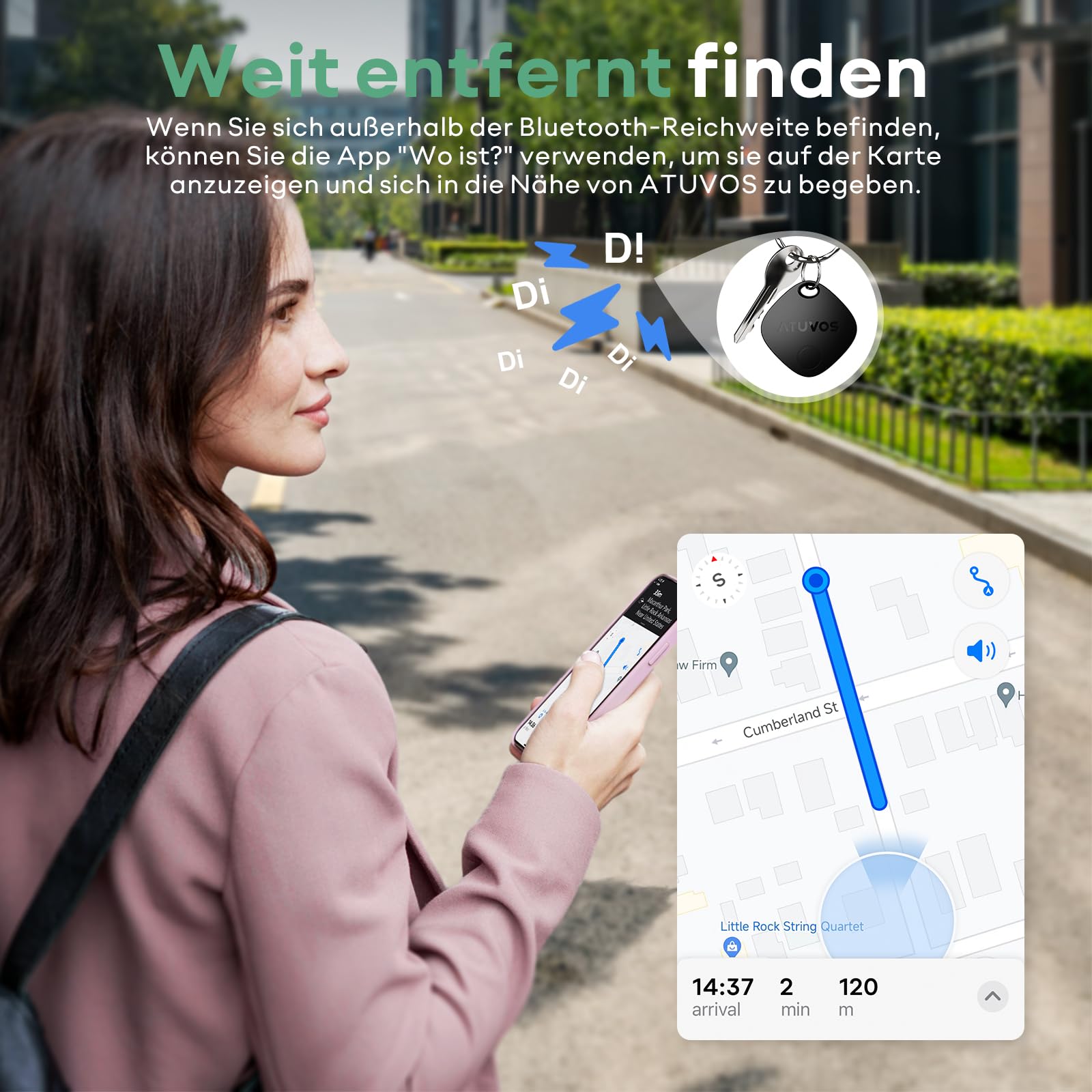 ATUVOS Air Tag Schlüsselfinder 4er Pack, Smart Tracker KeyFinder Kompatibel mit Apple Wo ist? APP (iOS NUR,Android Nicht unterstützt) Bluetooth Key Finder für Gepäck/Koffer/Taschen,Austauschbarer Akku 4