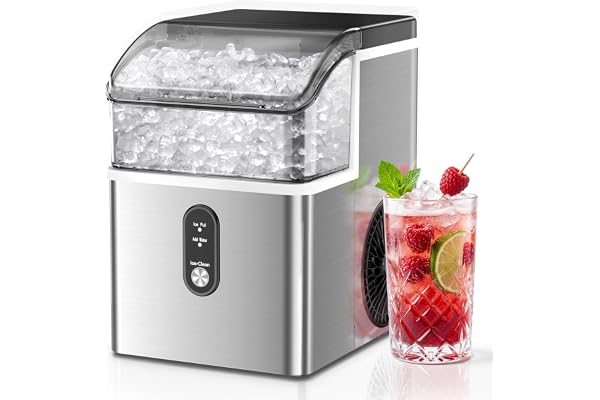 Antarctic Star Nugget Ice Maker Countertop, 35lbs/24H Ice Machine, Soft Chewable Sonic Ice, Self-Cleaning, Fast Ice Ready in 8 Minutes, Compact Design with Handle, Stainless Steel Silver