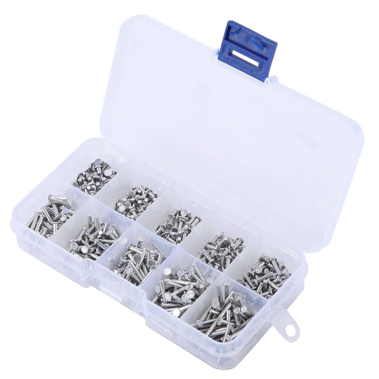 Solid Rivet, 500Pcs Aluminum Flat Head Rivets M2 3mm 4mm 5mm 6mm 8mm10mm 12mm 14mm 16mm 18mm Flat Head Solid Rivet, with Plastic Box