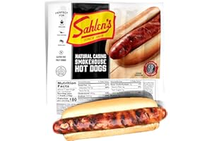 Sahlen's Natural Casing Pork & Beef Smokehouse Hot Dogs | Fully Cooked and Gluten Free Hot Dogs | Perfect for Grilling, Pan-Frying, Broiling, and More | 5lbs of Natural Casing Hot Dogs