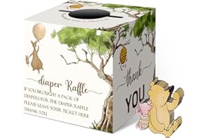 cidobi 51Pcs Winnie Baby Shower Party Decor, Diaper Raffle Box with 50 Writing Cards, the Pooh Diaper Raffle Tickets Set for Baby Shower, Party Favors Decorations Supplies