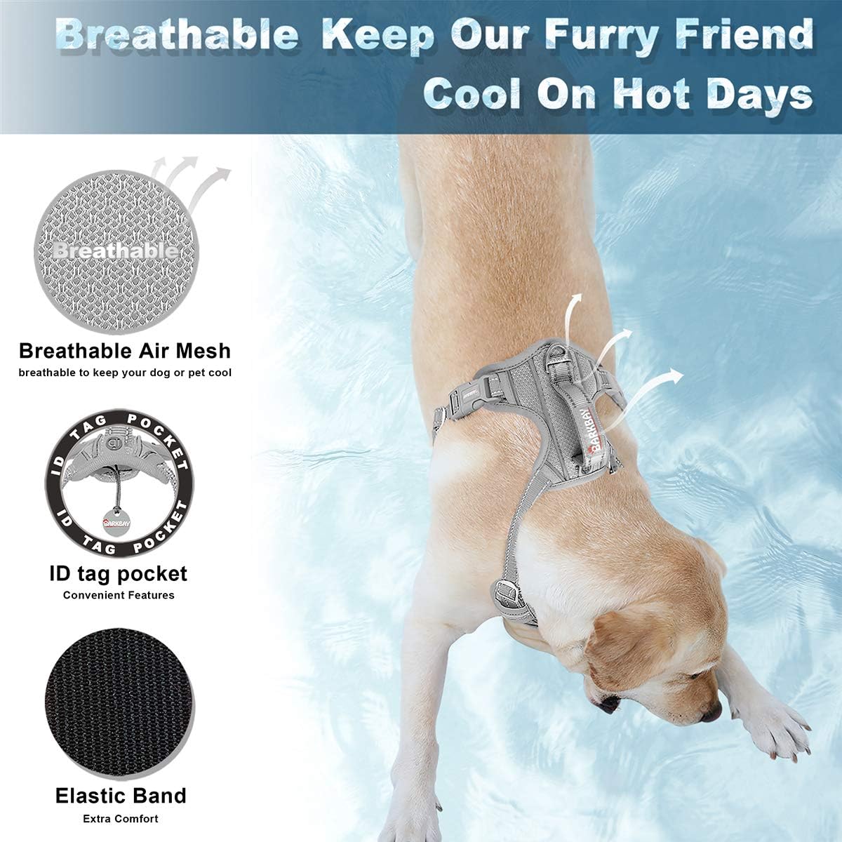 BARKBAY No Pull Dog Harness Front Clip Heavy Duty Reflective Easy Control Handle for Large Dog Walking with ID tag Pocket(Grey,S) - Image 3