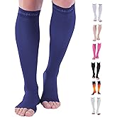 Doc Miller, Open Toe Compression Socks, 8-15 mmHg, Toeless, Support Circulation, Shin Splints, Calf Recovery, Varicose, Knee High, Medical Grade, Dark Blue Socks, Large Size for Men & Women, Pair